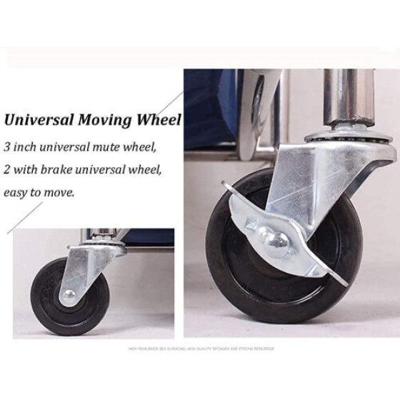 Troli Cucian Gerobak Bergerak dengan Roda, Rangka Baja Tahan Karat, Keranjang Pemilah Cucian Biru untuk Tata Graha Rumah dan Hotel